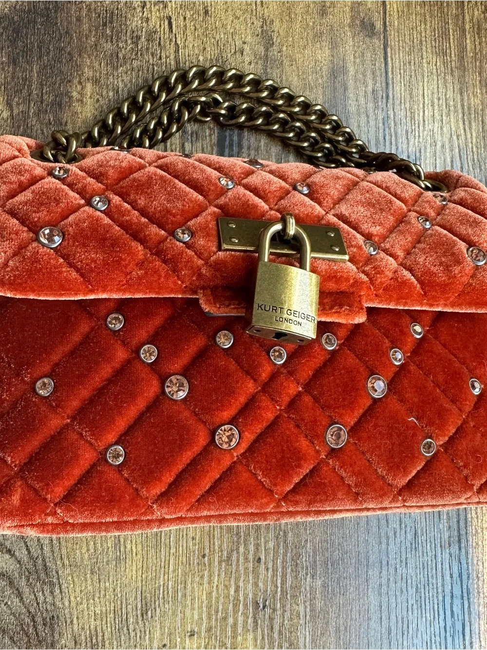 Kurt Geiger‎ Crossbody Bag Orange Velvet Mini Brixton Quilted Studded Luxury